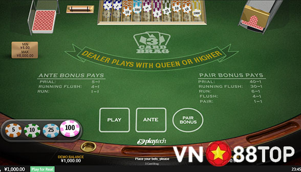3 Card Brag - Khám phá phiên bản Poker mới lạ tại nhà cái Vn88