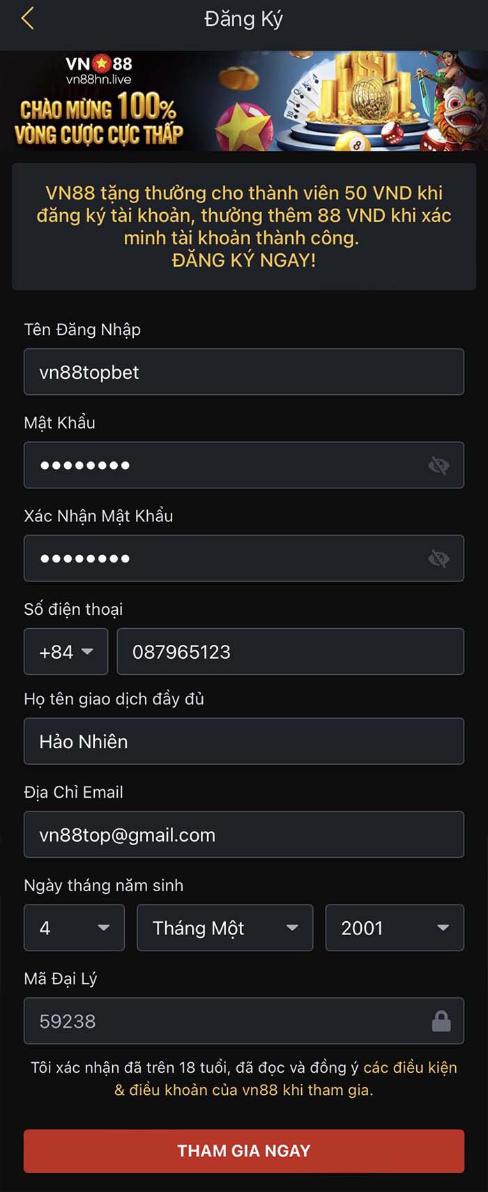Hướng dẫn đăng ký tài khoản Vn88 nhanh chóng